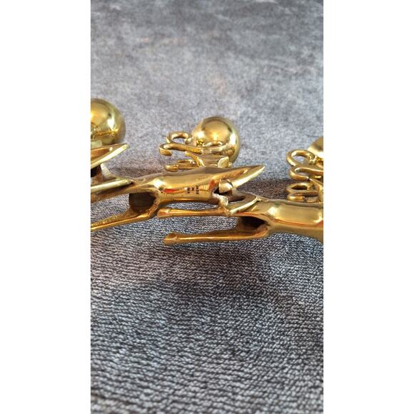 Brass Jumping Reindeer Triple Tealight/Votive Candle Holder Christmas Holiday - Picture 11 of 15